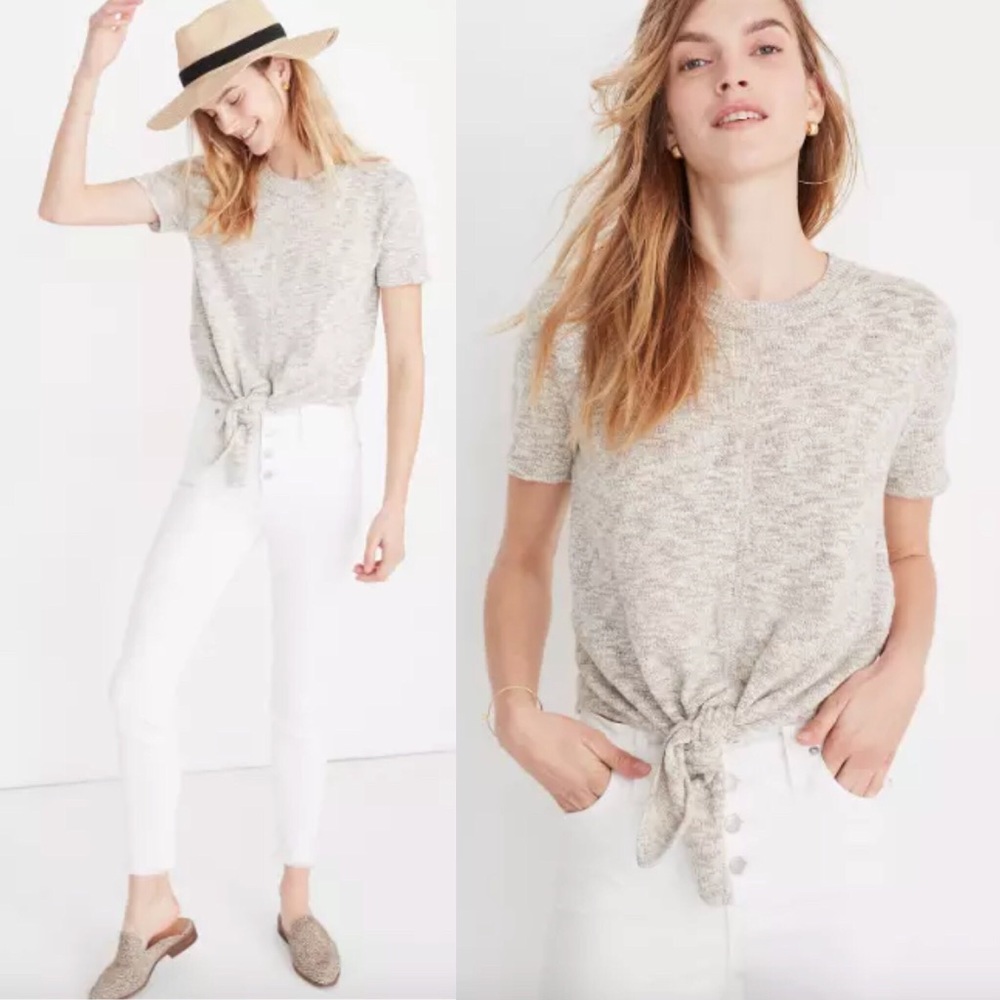 Madewell Heather Knit Front Knot Sweater Tee